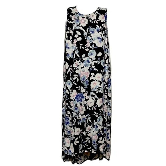 J.Jill Navy Multicolored Floral Print Size Medium Maxi Dress - Picture 4 of 16